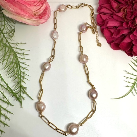Saval Jewelry Jewelry - NEW⚜️Baroque Freshwater Pink Pearl Chain Necklace